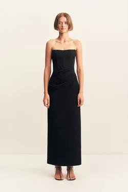 OAKLEY STRAPLESS CORSET MAXI DRESS - BLACK