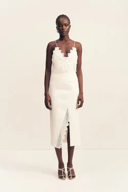 TOILE LINEN LACE ASYMMETRICAL MIDI SKIRT - IVORY