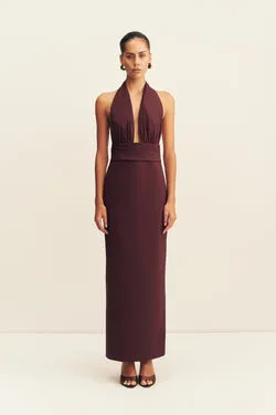 CAMPBELL HALTER PLUNGED MAXI DRESS - WINE TASTING