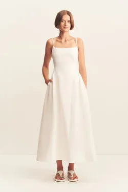 GIGI SQUARE NECK PANELLED MIDI DRESS - IVORY