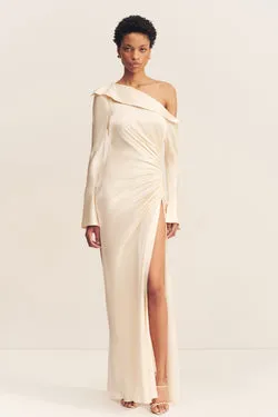 LA LUNE LONG SLEEVE GATHERED MAXI DRESS - CREAM