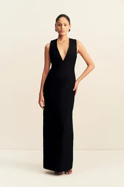 OTIS PLUNGED FITTED MAXI DRESS - BLACK