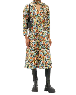 Size L | GANNI Floral Neck Tie Midi Dress