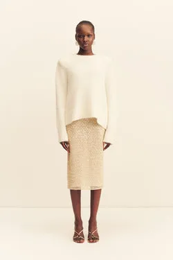 EVERLY SEQUIN MIDI SKIRT WITH DETACHABLE LINING - MACADAMIA