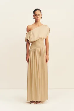 AGNES SHIRRED ASYMMETRICAL BLOUSON MAXI DRESS - OAT