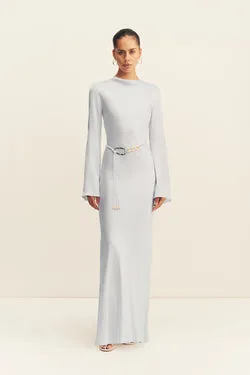 AGNES LONG SLEEVE MAXI DRESS WITH BELT - SKY
