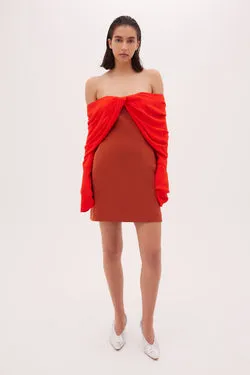 BRICK RED CREPE JEAN DRESS