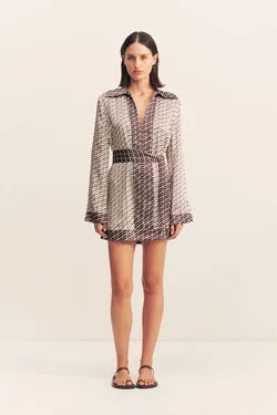 MONOGRAM SILK CONTRAST MINI DRESS