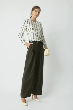 Shiloh Silk Top - Khaki/Cream