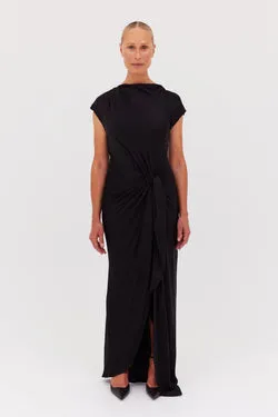 BLACK SATIN CREPE EVA DRESS