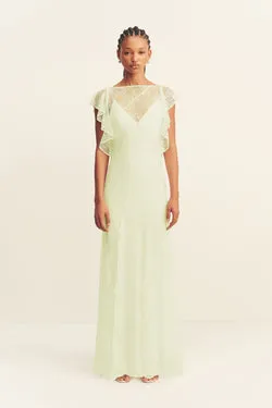 LABYRINTH SHEER LACE PANELLED MAXI DRESS - CANARY GREEN