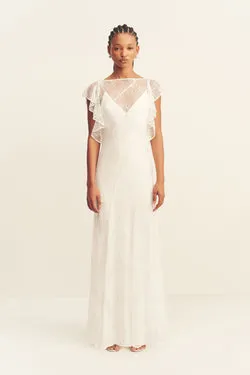 LABYRINTH SHEER LACE PANELLED MAXI DRESS - IVORY