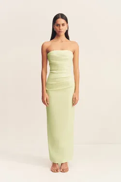 LANI STRAPLESS DRAPED MAXI DRESS - PISTACHIO