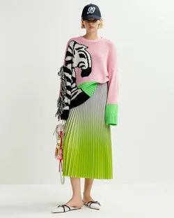 Pleated Skirt With Gradient Effect (Black/Green/Grey)