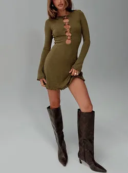 Dejonge Long Sleeve Ring Mini Dress Olive