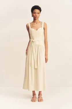 KASBAH BUSTIER GATHERED MIDI DRESS - BONE