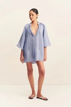 MARLOWE LINEN BLEND MINI DRESS - CHAMBRAY
