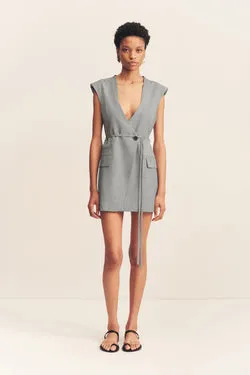 ASHER SLEEVELESS BLAZER DRESS - SMOKE GREY