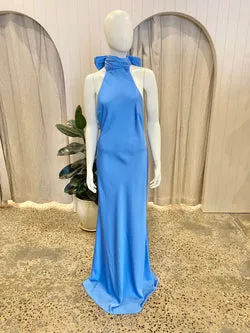 Misha Evianna Satin Maxi Dress in Blue - Size 12