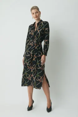 Ollie Belted Shirtdress - Chain Print