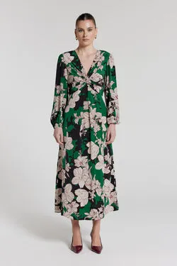 Callie Silk Dress - Green Print