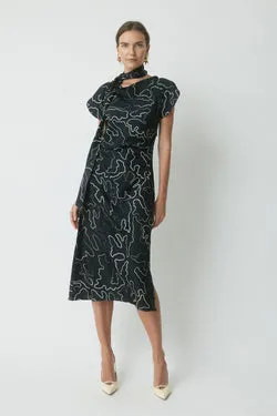 Milan Printed Silk Dress - Midnight/Ecru