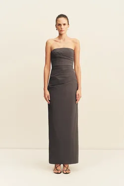 CAMPBELL STRAPLESS DRAPED MAXI DRESS - SHADOW