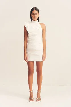 CAMPBELL RUFFLE HIGH NECK MINI DRESS - IVORY