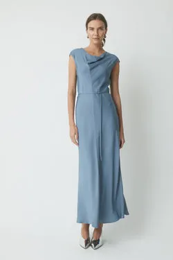 Monroe Satin Dress - Steel Blue