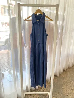 Country Road Blue Linen Halterneck Dress - Size 12