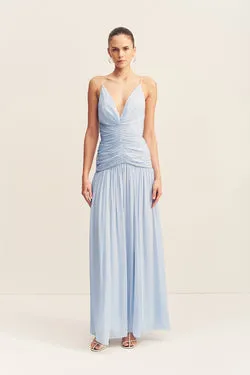 JUNO GATHERED BODICE MAXI DRESS - ARCADIAN BLUE