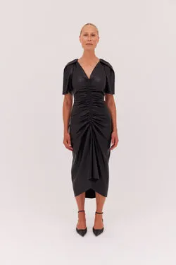 BLACK LEATHERETTE BELLINI DRESS