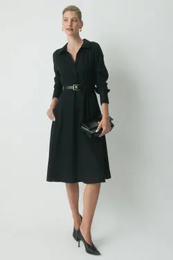 Genevieve Wool Shirtdress - Black