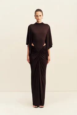MIRO SLINKY JERSEY CAPE MAXI DRESS - RISTRETTO