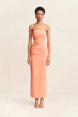 LANI STRAPLESS DRAPED MAXI DRESS - PEACH