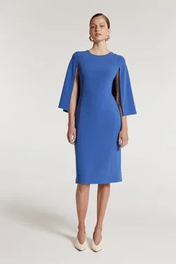 Cape Sleeve Dress - Mid Blue