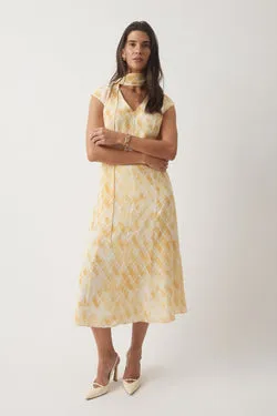 Amara Silk Dress - Golden Yellow Check