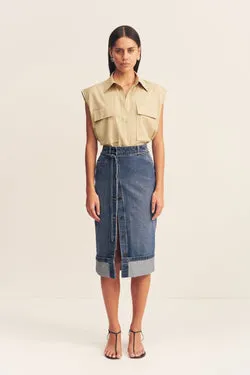 BOYD SPLIT FRONT PENCIL MIDI SKIRT - VINTAGE BLUE