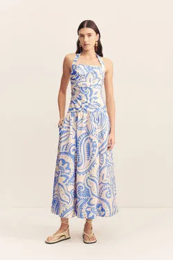 FRANCIS DRAPED HALTER MIDI DRESS