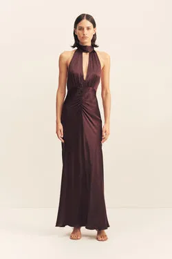 LA LUNE HALTER NECK MAXI DRESS - ESPRESSO