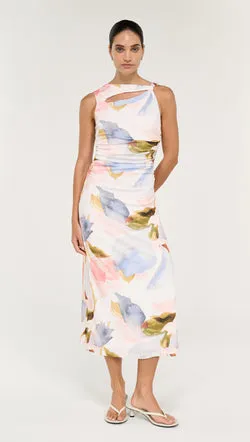 Pastel Watercolour Sleeveless Mesh Midi Dress