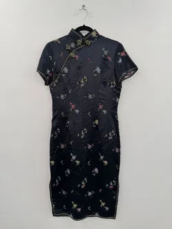 Vintage Black Mandarin satin dress - Sz S