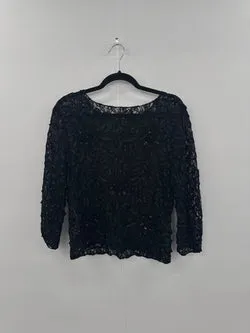 Vintage Black Semi Sheer Embellished Top - Size M/L