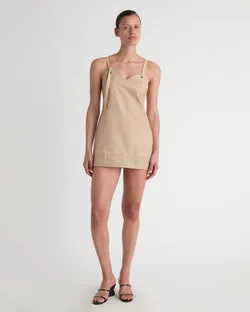 Goded Short Silk-Nylon Dress (Beige)