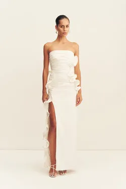 CAMPBELL RUFFLE SIDE SPLIT MAXI DRESS - IVORY