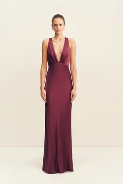 LA LUNE PLUNGED CROSS BACK MAXI DRESS - SHIRAZ