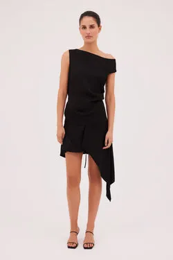 BLACK SATIN CREPE SPIRITED MINI SKIRT