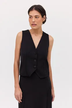 BLACK SATIN CREPE EVOKE WAISTCOAT