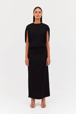 BLACK SATIN CREPE FREEDOM GOWN