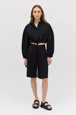 BLACK SATIN SUITING SURGES SHORT